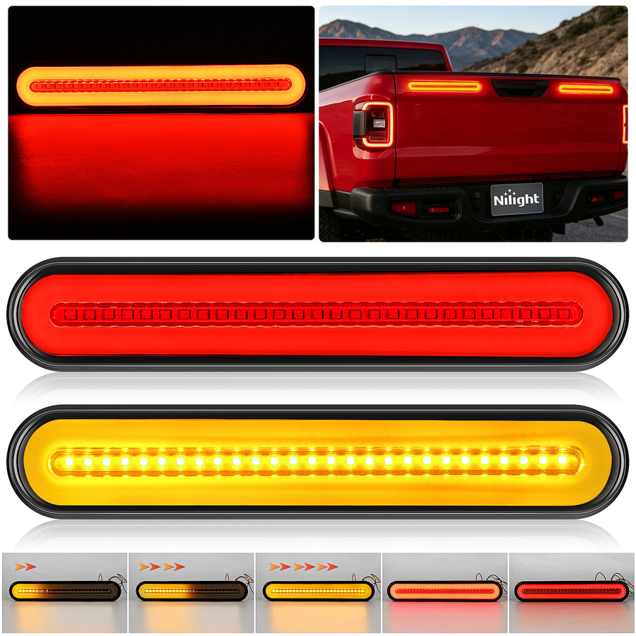 Nilight 9 Inch 100 Leds Red Amber 3-in-1 Running Stop Turn Signals Brake Light (Pair)