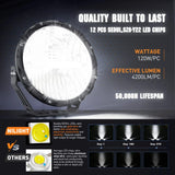 Nilight 9 Inch 120W 7000LM Round High Low Beam Built-in EMC LED Work Lights (Pair) | 14AWG DT Wire, view 3