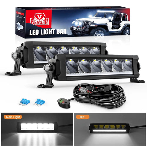 Nilight 9 Inch 30W 3365LM Slim Spot Built-in EMC DRL LED Light Bars (Pair) | 16AWG DT Wire