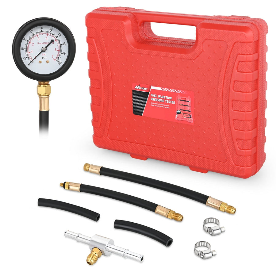 Nilight 9pcs 0-100 PSI Fuel Injection Pump Pressure Gauge Petrol Engine Diagnostic Tester Kit