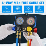 Nilight A/C Manifold Gauge Set Fits for R1234yf R134a R404A 4-Way Auto HVAC Diagnostic Gauges Refrigerant Recharge kit with Adjustable Couplers 5FT Hoses R1234yf Universal Can Tap, view 3