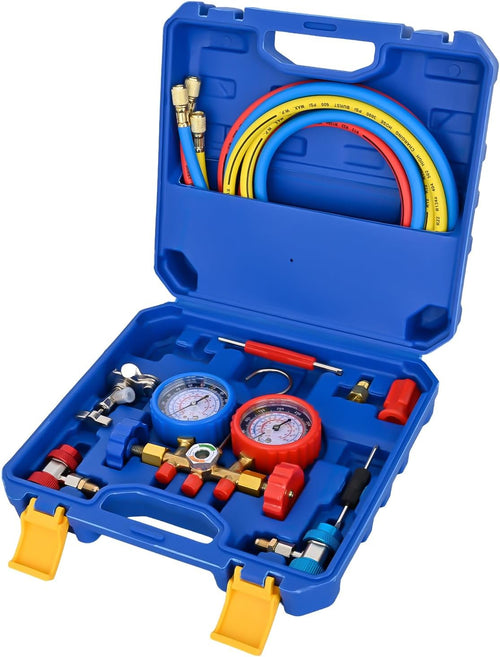 Nilight A/C Manifold Gauge Set Fits for R134a R12 R22 R502 3-Way Auto HVAC Diagnostic Gauges Refrigerant Recharge kit with Adjustable Couplers 5FT Hoses Universal Can Tap
