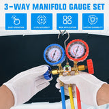 Nilight A/C Manifold Gauge Set Fits for R134a R12 R22 R502 3-Way Auto HVAC Diagnostic Gauges Refrigerant Recharge kit with Quick Couplers 5FT Hoses Universal Can Tap, view 3