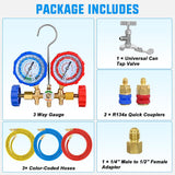 Nilight A/C Manifold Gauge Set Fits for R134a R12 R22 R502 3-Way Auto HVAC Diagnostic Gauges Refrigerant Recharge kit with Quick Couplers 5FT Hoses Universal Can Tap, view 4