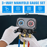 Nilight A/C Manifold Gauge Set Fits for R134a R410A R22 R404A 3-Way Auto HVAC Diagnostic Gauges Refrigerant Recharge kit with Adjustable Couplers 5FT Hoses Universal Can Tap, view 3