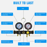 Nilight A/C Manifold Gauge Set Fits for R134a R410A R22 R404A 4-Way Auto HVAC Diagnostic Gauges Refrigerant Recharge kit with Adjustable Couplers 5FT Hoses Universal Can Tap, view 2
