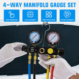 Nilight A/C Manifold Gauge Set Fits for R134a R410A R22 R404A 4-Way Auto HVAC Diagnostic Gauges Refrigerant Recharge kit with Adjustable Couplers 5FT Hoses Universal Can Tap, view 3