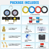 Nilight A/C Manifold Gauge Set Fits for R134a R410A R22 R404A 4-Way Auto HVAC Diagnostic Gauges Refrigerant Recharge kit with Adjustable Couplers 5FT Hoses Universal Can Tap, view 4