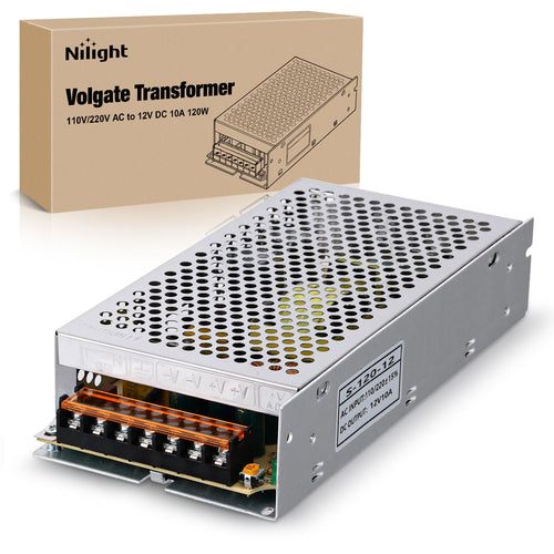 Nilight AC 110V/220V to DC 12V Voltage Converter 10A 120W Power Supply | Switching Power Supply Adapter Transformer Low Voltage Output LED Driver for LED Strip Light Radio CCTV Camera video System