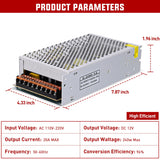 Nilight AC 110V/220V to DC 12V Voltage Converter 20A 240W Switching Power Supply Adapter Transformer Low Voltage Output LED Driver for LED Strip Light Radio CCTV Camera Security Video System, view 2