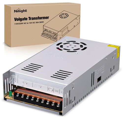 Nilight AC 110V/220V to DC 12V Voltage Converter 30A 360W Power Supply | Switching Power Supply Adapter Transformer Low Voltage Output LED Driver for LED Strip Light Radio CCTV Camera video System