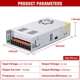 Nilight AC 110V/220V to DC 24V Voltage Converter 15A 360W Switching Power Supply Adapter Transformer Low Voltage Output LED Driver for LED Strip Light Radio CCTV Camera Security Video System, view 2
