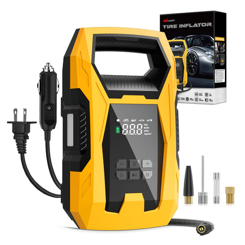 Nilight AC/DC Tire Inflator Portable Air Compressor Dual Power Supply 110V AC 12V DC 150PSI Fast Inflation Heavy Duty with LED Light Pressure Gauge Auto Shutoff Pump for Car Motorcycle Bicycle Ball