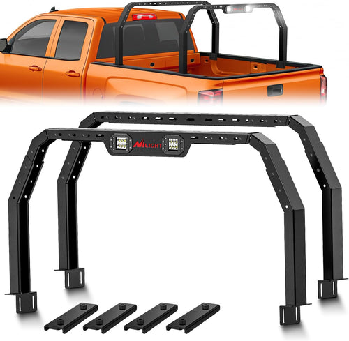 Nilight Adjustable 27-30 Inch High Truck Ladder Bed Rack Compatible with Tacoma/Tundra/Ram 1500/ Silverado/Sierra 1500/ F150/ Gladiator JT/Titan/Frontier/Colorado/Canyon/Ranger with 2 LED Lights