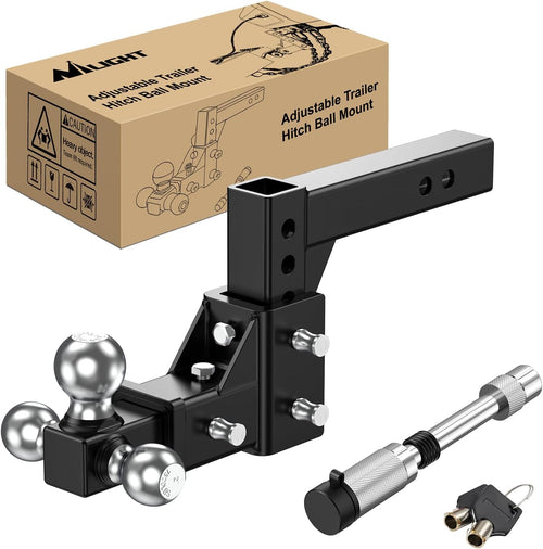 Nilight Adjustable Trailer Hitch Ball Mount Fits 2 Inch Receiver Tri-Ball 1-7/8 Inch-6000LBS 2 Inch-7500LBS 2-5/16 Inch-10000LBS Capacity Chrome Trailer Ball Hitch with Solid Shank