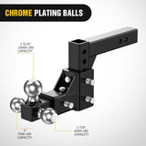 Nilight Adjustable Trailer Hitch Ball Mount Fits 2 Inch Receiver Tri-Ball 1-7/8 Inch-6000LBS 2 Inch-7500LBS 2-5/16 Inch-10000LBS Capacity Chrome Trailer Ball Hitch with Solid Shank, view 2