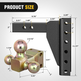 Nilight Adjustable Tri-Ball Trailer Hitch Mount 8 Inch Drop/Rise Hitch 1-7/8Inch 2Inch 2-5/16Inch Fits 2-Inch Receiver 15000lbs GTW for Heavy Duty Truck with Anti-Theft Pin, view 2
