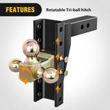 Nilight Adjustable Tri-Ball Trailer Hitch Mount 8 Inch Drop/Rise Hitch 1-7/8Inch 2Inch 2-5/16Inch Fits 2-Inch Receiver 15000lbs GTW for Heavy Duty Truck with Anti-Theft Pin, view 3