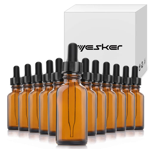 Nilight Amber Glass Bottles for Essential Oils with Glass Eye Dropper 60 ml (2oz) for Essential Oils, Chemistry Lab Chemicals, Colognes & Perfumes- Pack of 12