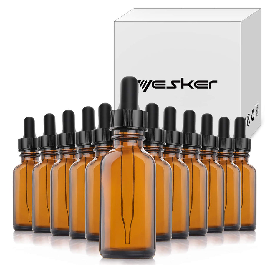 Nilight Amber Glass Bottles for Essential Oils with Glass Eye Dropper 60 ml (2oz) for Essential Oils, Chemistry Lab Chemicals, Colognes & Perfumes- Pack of 12