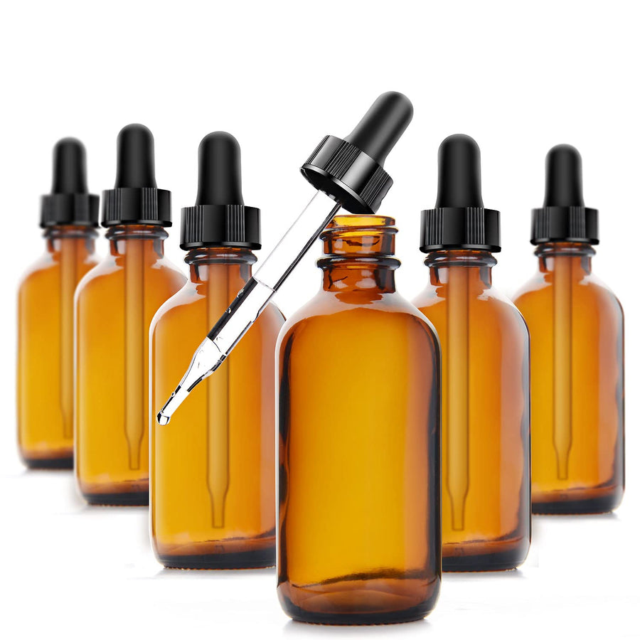 Nilight Amber Glass Bottles for Essential Oils with Glass Eye Dropper 60 ml (2oz) for Essential Oils, Chemistry Lab Chemicals, Colognes & Perfumes- Pack of 6