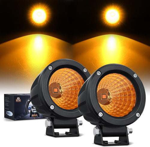 Nilight Amber LED Light Pods 2 PCS 3 Inch Flood Round Offroad Driving Auxiliary Fog Lights Built-in EMC for Motorcycle SUV ATV Truck Boat Tractor Forklift