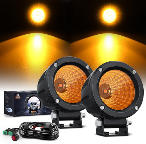 Nilight Amber LED Light Pods 2 PCS 3 Inch Flood Round Offroad Driving Auxiliary Fog Lights Built-in EMC w/18AWG DT Wiring Harness Kit for Motorcycle SUV ATV Truck Boat