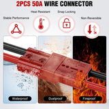 Nilight Anderson Connector 50AMP 6AWG Anderson Plug 12V-36V Battery Quick Connect/Disconnect Wire Harness Plugs Connectors Kit for 6 Gauge Cables Car Marine ATV Trailer Towing Winch Motor, 2 Pack Red, view 3