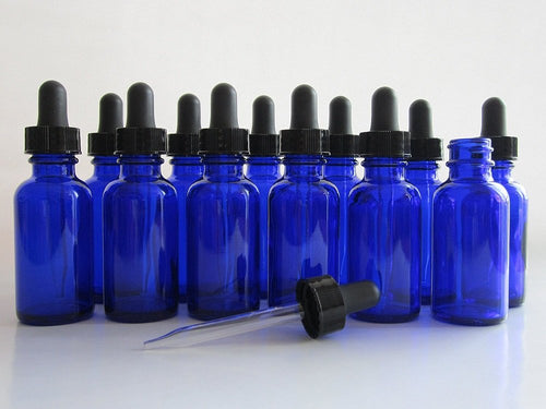 Nilight B36-12 Cobalt Glass Bottles with Glass Eye Dropper, 1 oz Capacity, Blue (Pack of 12)