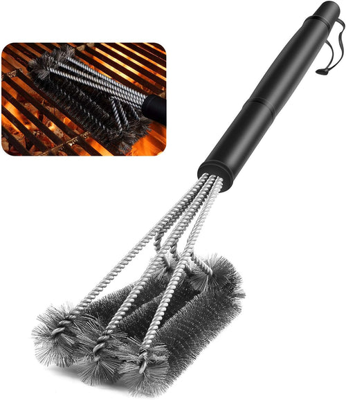 Nilight BBQ Grill Brush By GRILL CHIEF - 18 Inch - 3 Stainless Steel Brushes in 1 - Best Barbecue Cleaner Tools Accessories - Outdoor Kitchen Wire Bristles Cleaning Grates Parts Set to Handle Weber, Charbroil, Gas, Electric, Porcelain, Infrared Grills
