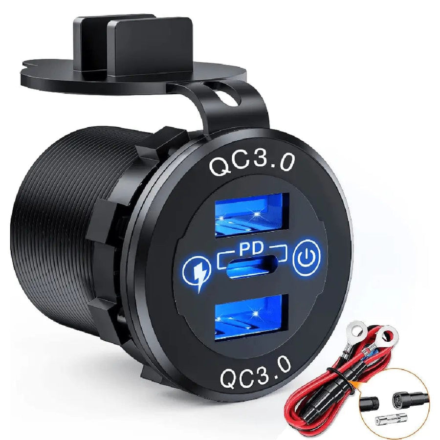 Nilight Blue LED PD Type C Dual QC 3.0 USB Socket Charger