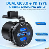 Nilight Blue LED PD Type C Dual QC 3.0 USB Socket Charger, view 5