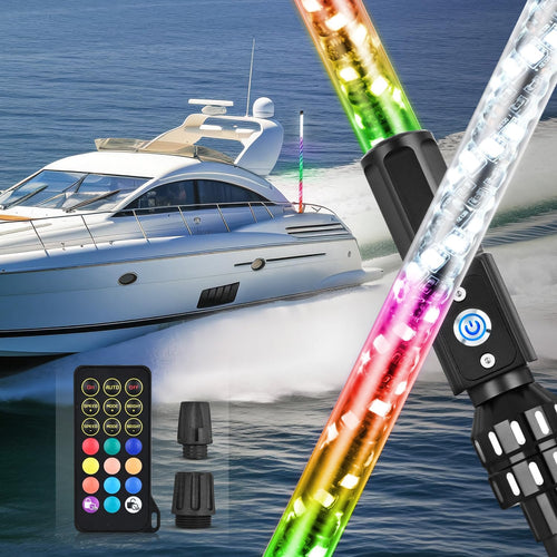 Nilight Boat Navigation Light 4FT Spiral LED Whip Lights 360° Visibility 2NM Coast Guard Compliant 400+ Patterns with Remote Plug-in Base Boats Stern Navlight for Night Fishing, Yacht, Pontoon