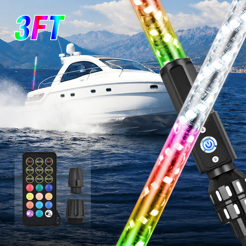 Nilight Boat Navigation Whip Light 3FT 360° Visibility 2NM Coast Guard Compliant 400+ Patterns with Remote Plug-in Base LED Spiral Boats Stern Lights for Night Fishing, Yacht, Pontoon Accessories
