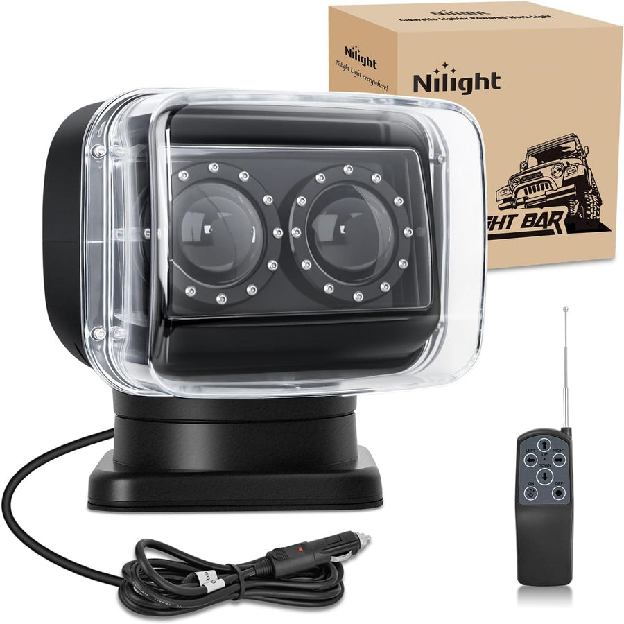 Nilight Boat Spotlight 60W 5000LM Magnetic LED Light 12V-24V Offroad | Remote Controlled 360° Rotating Spotlight with Magnetic Base for Boats Trucks Utvs Tractors Hunting and Search