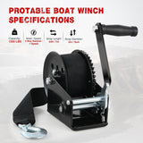 Nilight Boat Trailer Winch 1200 Lbs Hand Crank Winch Heavy Duty Boat Winches with 23Ft Strap Rope Hook 2-Way Ratchet 4:1 Gear Portable Marine Manual Winch for Trailers Boats RV ATV Jet Ski Towing, view 2