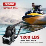 Nilight Boat Trailer Winch 1200 Lbs Hand Crank Winch Heavy Duty Boat Winches with 23Ft Strap Rope Hook 2-Way Ratchet 4:1 Gear Portable Marine Manual Winch for Trailers Boats RV ATV Jet Ski Towing, view 3