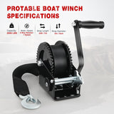 Nilight Boat Trailer Winch 2000 Lbs Hand Crank Winch Heavy Duty Boat Winches with 23Ft Strap Rope Hook 2-Way Ratchet 4:1 Gear Portable Marine Manual Winch for Trailers Boats RV ATV Jet Ski Towing, view 2
