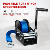 Nilight Boat Trailer Winch 3500 LBS Hand Crank Winch Heavy Duty Boat Winches with 33 FT Blue Strap Rope Hook Two Way Ratchet 4:1 8:1 Gear Portable Marine Manual Winch for Trailers Boat RV ATV Towing, view 2
