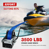 Nilight Boat Trailer Winch 3500 LBS Hand Crank Winch Heavy Duty Boat Winches with 33 FT Blue Strap Rope Hook Two Way Ratchet 4:1 8:1 Gear Portable Marine Manual Winch for Trailers Boat RV ATV Towing, view 3
