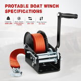 Nilight Boat Trailer Winch 3500 LBS Hand Crank Winch Heavy Duty Boat Winches with 33 FT Orange Strap Rope Hook Two Way Ratchet 4:1 8:1 Gear Portable Marine Manual Winch for Trailers Boat RV ATV Towing, view 2