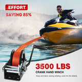 Nilight Boat Trailer Winch 3500 LBS Hand Crank Winch Heavy Duty Boat Winches with 33 FT Orange Strap Rope Hook Two Way Ratchet 4:1 8:1 Gear Portable Marine Manual Winch for Trailers Boat RV ATV Towing, view 3