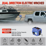 Nilight Boat Trailer Winch 3500 lbs Portable Electric Boat Winches 12 V DC Marine Winch with Steel Cable Remote Control & Hand Crank Power-in Freewheel Operat Waterproof Winch for Boat Trailer, Blue, view 3