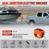 Nilight Boat Trailer Winch 3500 lbs Portable Electric Boat Winches 12 V DC Marine Winch with Steel Cable Remote Control & Hand Crank Power-In Freewheel Operat Waterproof Winch for Boat Trailer, Orange, view 3