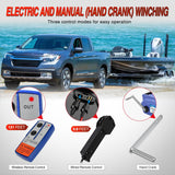 Nilight Boat Trailer Winch 3500 lbs Portable Electric Boat Winches 12 V DC Marine Winch with Synthetic Rope Remote Control Hand Crank Power-in Freewheel Waterproof Winch for Boat Trailer Towing, Blue, view 4