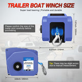 Nilight Boat Trailer Winch 3500 lbs Portable Electric Boat Winches 12 V DC Marine Winch with Synthetic Rope Remote Control Hand Crank Power-in Freewheel Waterproof Winch for Boat Trailer Towing, Blue, view 2