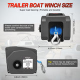Nilight Boat Trailer Winch 3500 lbs Portable Electric Boat Winches 12 V DC Marine Winch with Synthetic Rope Remote Control Hand Crank Power-in Freewheel Waterproof Winch for Boat Trailer Towing, Gray, view 2