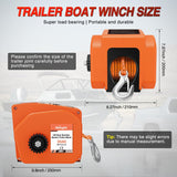 Nilight Boat Trailer Winch 3500 lbs Portable Electric Boat Winches 12 V DC Marine Winch with Synthetic Rope Remote Control Hand Crank Power-In Freewheel Waterproof Winch for Boat Trailer Towing Orange, view 2