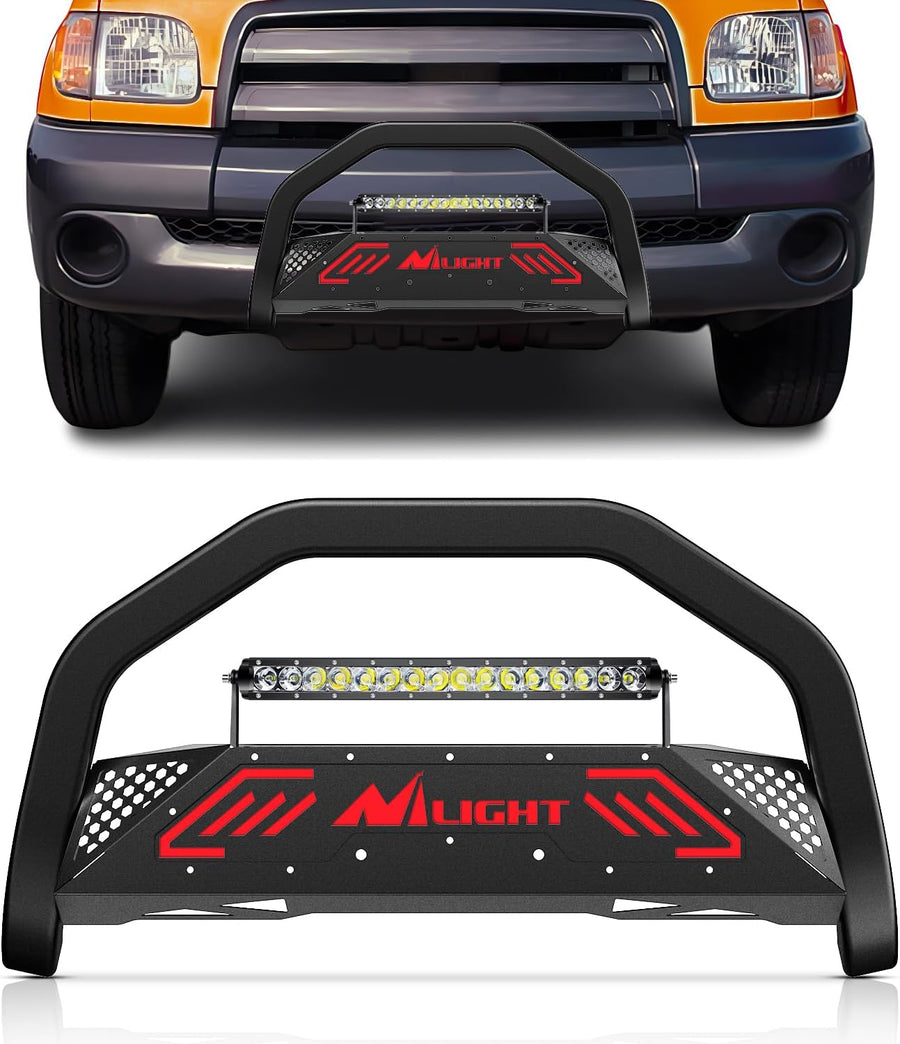 Nilight Bull Bar & License Plate Hole with LED Light Bar Compatible with Toyota Tundra 1999-2006 for Toyota Sequoia 2001-2007 Truck Brush Guard, Front Bumper Push Bar w/Grille Skid Plate Light Mount