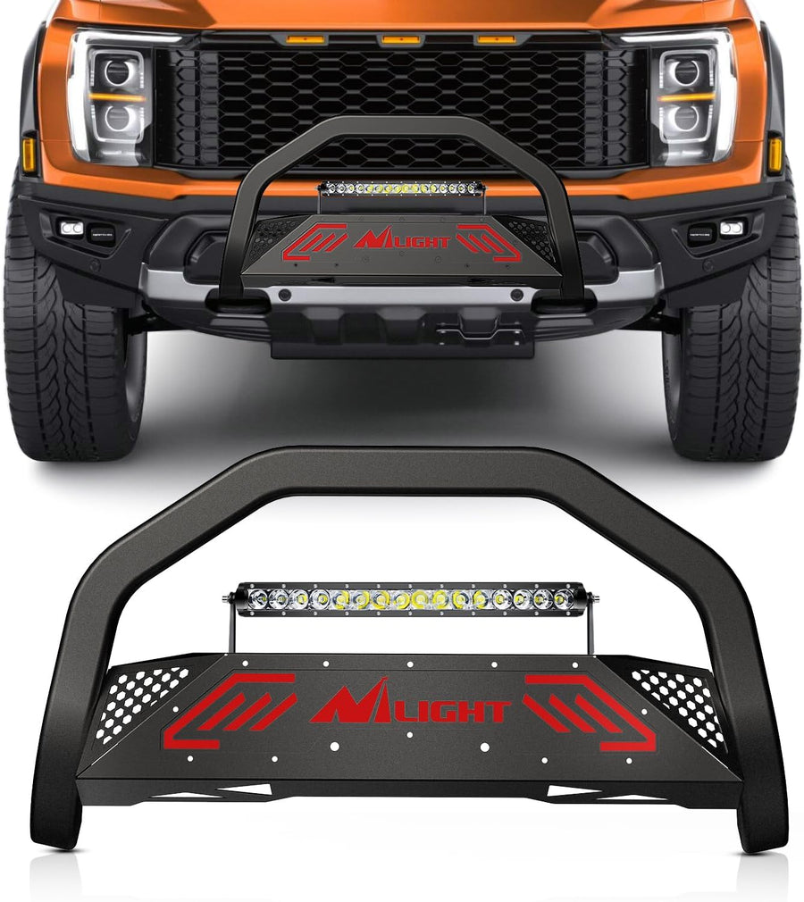 Nilight Bull Bar with Light Bar&License Plate Hole Compatible for Ford F-150 F150 2004-2026 Truck Brush Guard, Front Bumper Push Bar w/Grille Skid Plate Light Mount